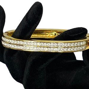 (3-085) Shiny Costume Gold Bracelet with Two Rows of Rhinestones